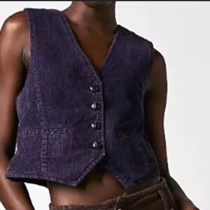 We the Free eggplant violet corduroy vest with a fitted vest.